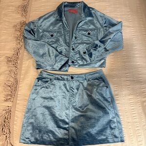 Blue Velvet Jacket and Skirt Set